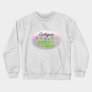 Antigua watercolor Island travel, beach, sea and palm trees. Holidays and rest, summer and relaxation Crewneck Sweatshirt